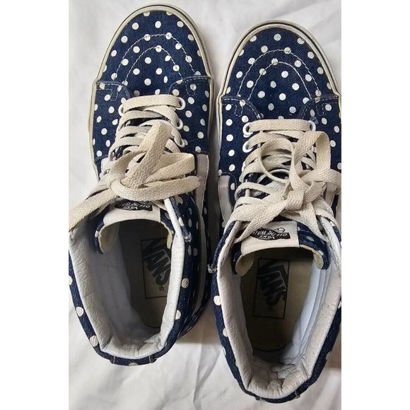 Vans SK8 Hi Top Blue & White Polka Dots Men 6.5 Women 8 Skate Shoes Sneakers - Picture 10 of 12
